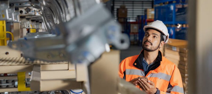 Young man industrial engineer wearing a white helmet while check the welding on the production line in the factory.